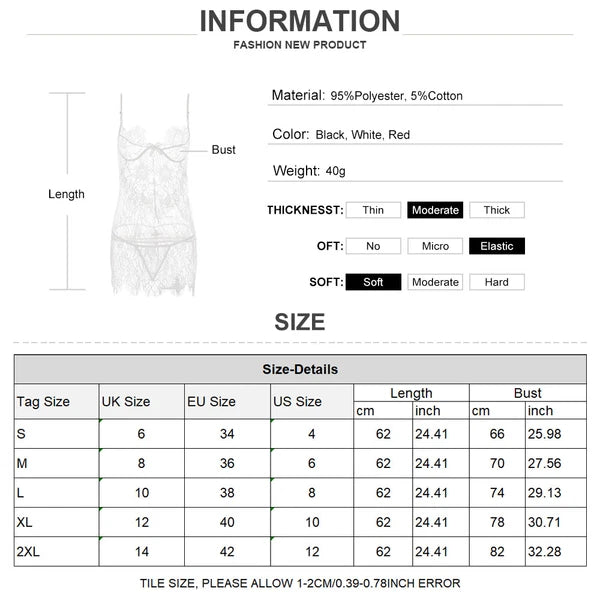 Women's Lingerie Lace Sleepwear Babydoll Underwear Nightdress G-String Nightwear