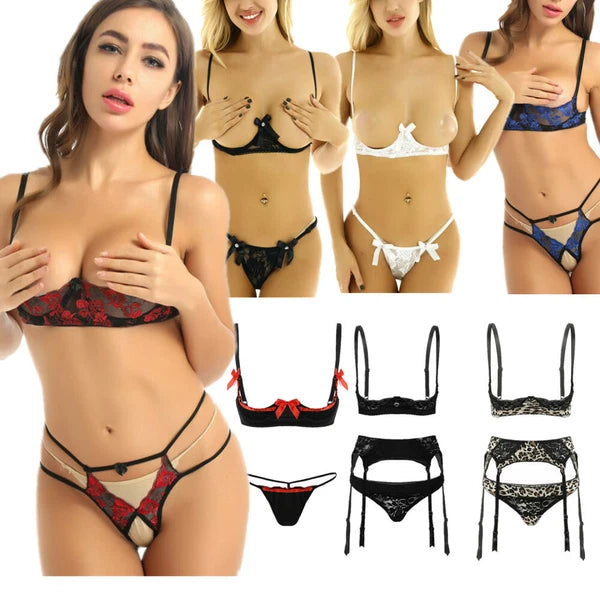 Women's G-string Sexy Lingerie Nightwear Lace Thong Bra Set Underwear Babydoll