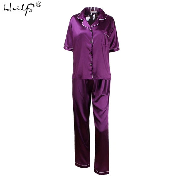Women Lady Silk Satin Pajamas Set Pyjama Sleepwear Nightwear Summer Homewear Pj