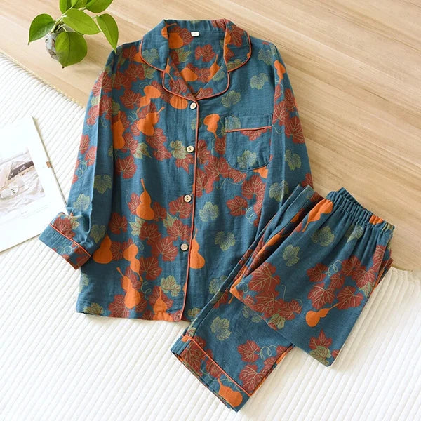 2024 Japan Spring and Autumn Women's pajamas set 100% cotton retro two-piece set