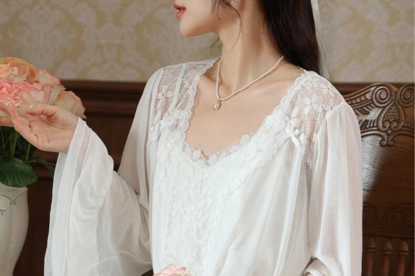 Women Lounge Suit Sling Padded Dress Cotton Robes Mesh Nightwear 2pcs 161201