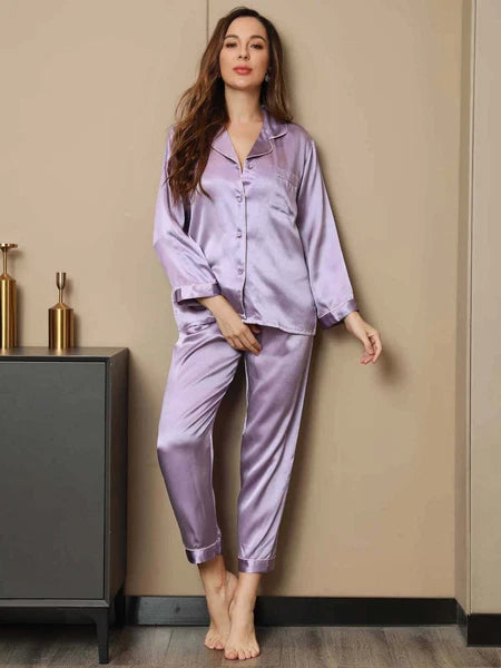 Women's 19mm Pure Mulberry Silk Pajamas Set Silk Sleepwear Nightwear Home Wear