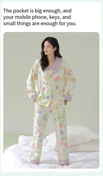 Women's Tulip Pajamas Soft Comfortable Autumn Homewear Sleepwear-