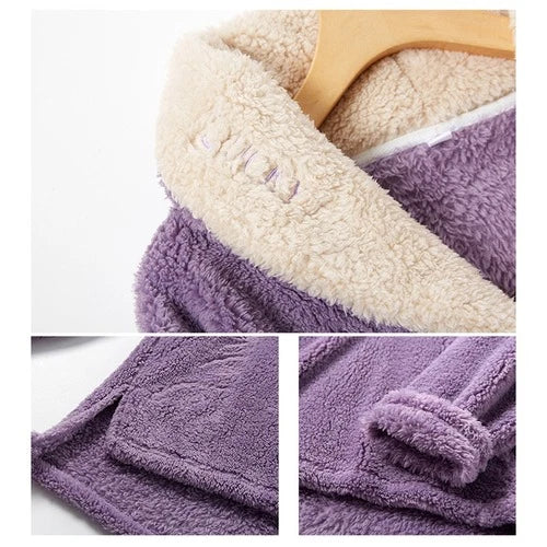 Winter Warm Velvet Purple Pajama Set  Flannel Home Sleepwear Plush Nightwear