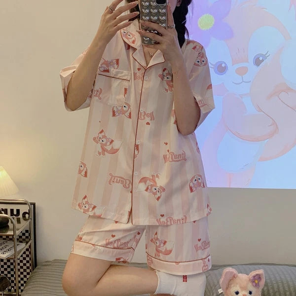 LinaBell Stain Pajamas Set Short Sleeve Top Shorts Pajamas Sleepwear unisex