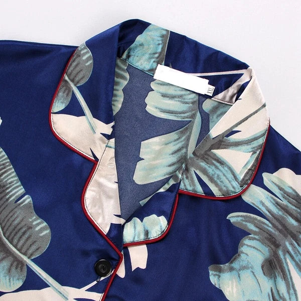 Women's Long Sleeve Silk Pajama Set Button-Down Sleepwear Print Loungewear Plus