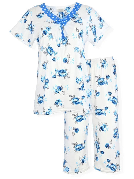 JEFFRICO Womens Capri Pajama Set 2 Piece Short Sleeve Top & Capri Pants  801C