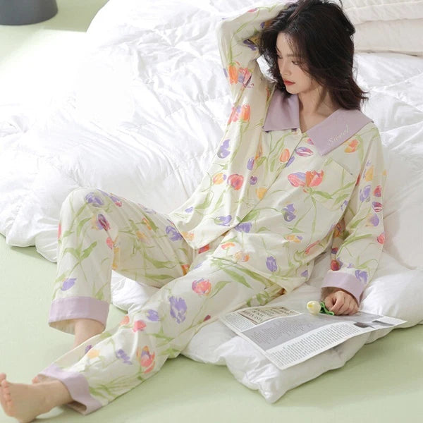 Fashion Women's Home Clothes Print Pajama Set Soft Comfortable Autumn Sleepwear