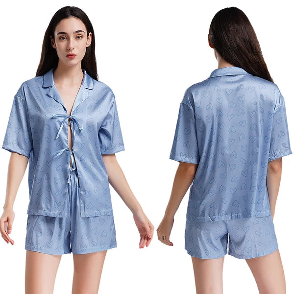 Women Nightwear Casual Pajamas Set Soft Sleepwear Shiny Homewear Comfortable