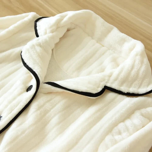 Warm Coral Fleece Pajamas Women Flannel Couple  Lapel Home Men's Sleepwear Suit