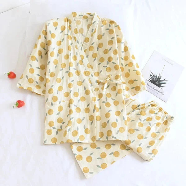 Pajamas Set Female Spring and Autumn 100% Cotton Gauze Home Clothes Sweet Two-p