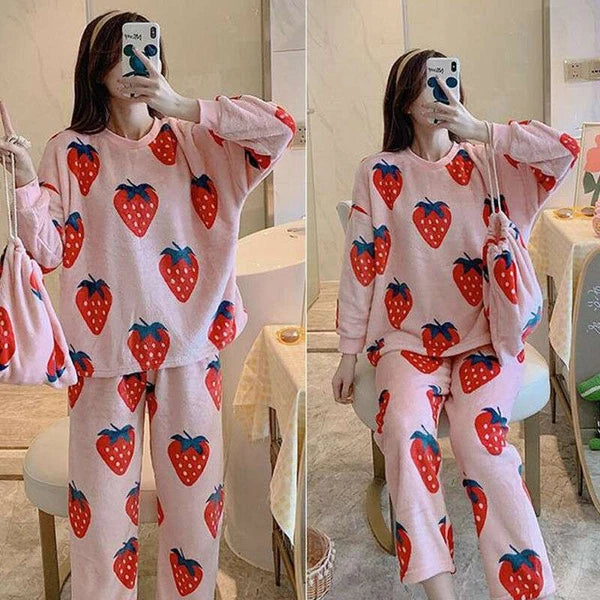 PJ Pyjama Fleece Winter PJ's Pyjamas New Women Set Night Wear Ladies Warm Sets