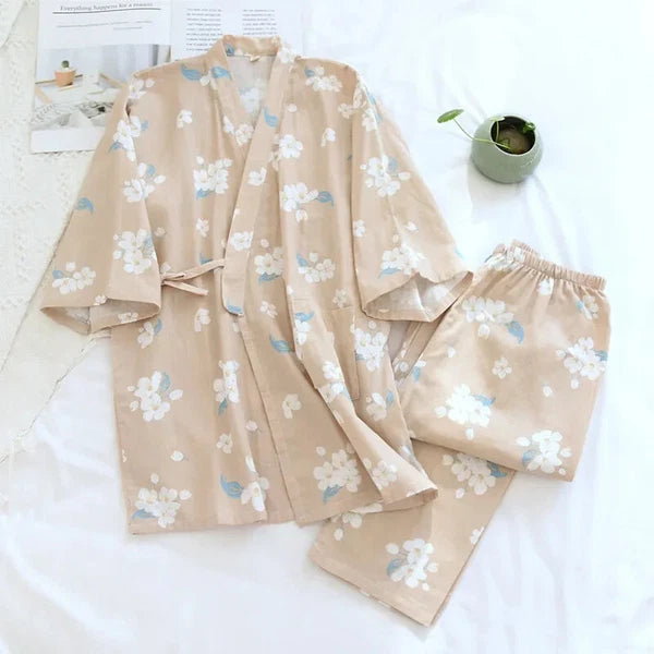 Pajamas Set Female Spring and Autumn 100% Cotton Gauze Home Clothes Sweet Two-p