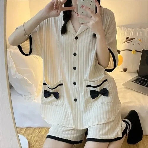 Pajama Sets Women Summer  Comfortable Sweet Pockets Students Casual Baggy