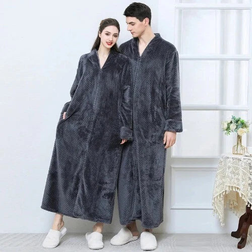 New Zipper Nightgown Flannel Nightgown Autumn Sleepwear Solid Color  Bathrobe