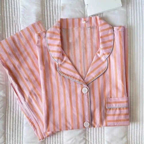 Pajama Set Women Homewear Striped Minimalist Leisure Fashion Comfortable Loose
