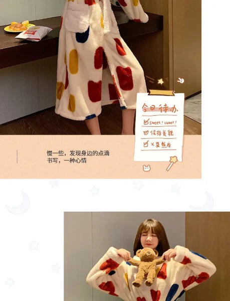 Coral Fleece Nightgown Women Flannel Plus Velvet Princess Sweet Bathrobe Pajamas