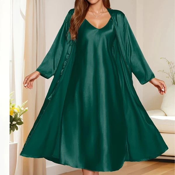 Women's satin silk robe dress sleepwear underwear long nightgown sleepwear