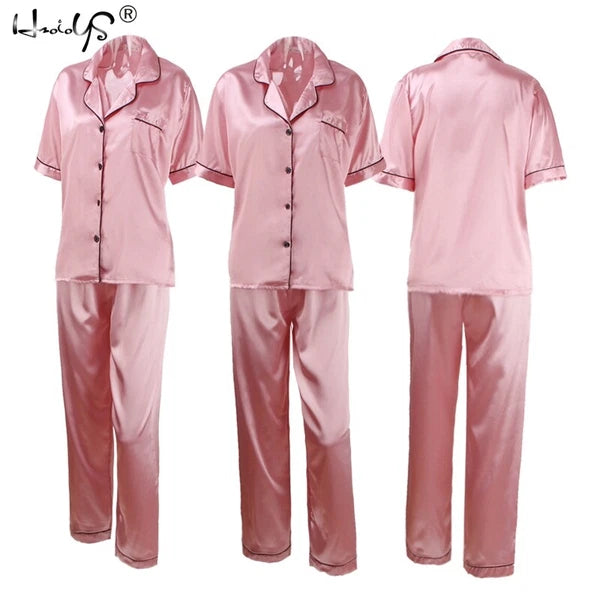 Women Lady Silk Satin Pajamas Set Pyjama Sleepwear Nightwear Summer Homewear Pj
