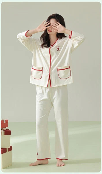 Fashion Women's Pajamas Autumn Embroidered Comfortable Casual Antibacterial Pajamas Set-