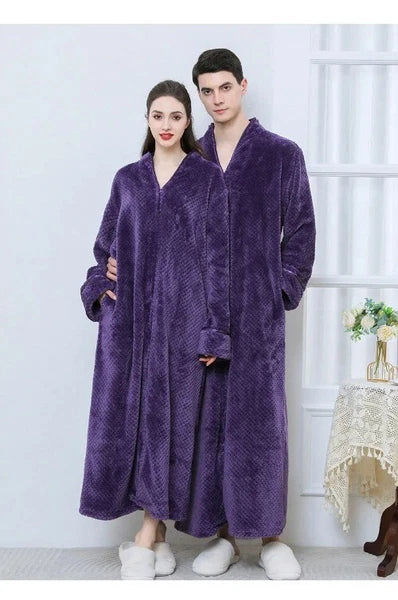 New Zipper Nightgown Flannel Nightgown Autumn Sleepwear Solid Color  Bathrobe