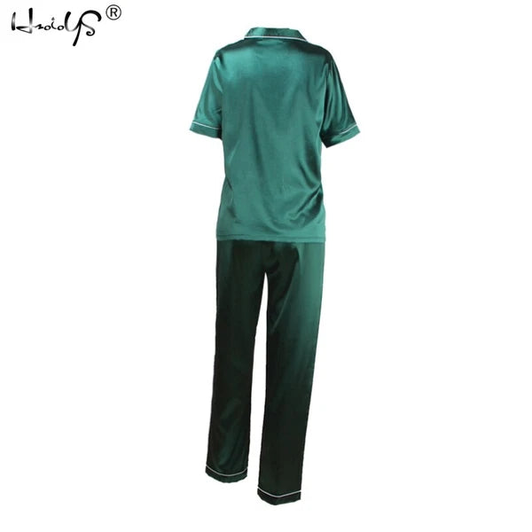 Women Lady Silk Satin Pajamas Set Pyjama Sleepwear Nightwear Summer Homewear Pj