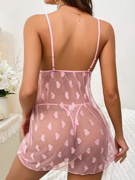 Sexy Women Lingerie Pink Lace Dress G-string Underwear Babydoll Sleepwear Gift