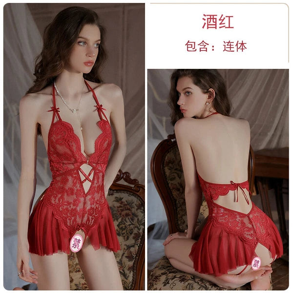 Sexy backless open jumpsuit lingerie women's uniform set pajamas