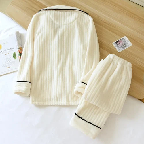 Warm Coral Fleece Pajamas Women Flannel Couple  Lapel Home Men's Sleepwear Suit