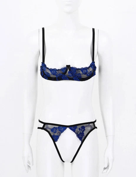 Women's Floral Lace Lingerie Set Bra G-string Thong Babydoll Nightwear Sleepwear