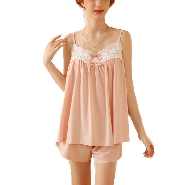 Women's Cotton Pajama Set Sleeveless Cute Summer V Neck Lightweight 2 Piece