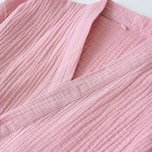 Men and Women 100% Cotton Pajamas Plus Size Loose Bathrobes V-Neck Kimono