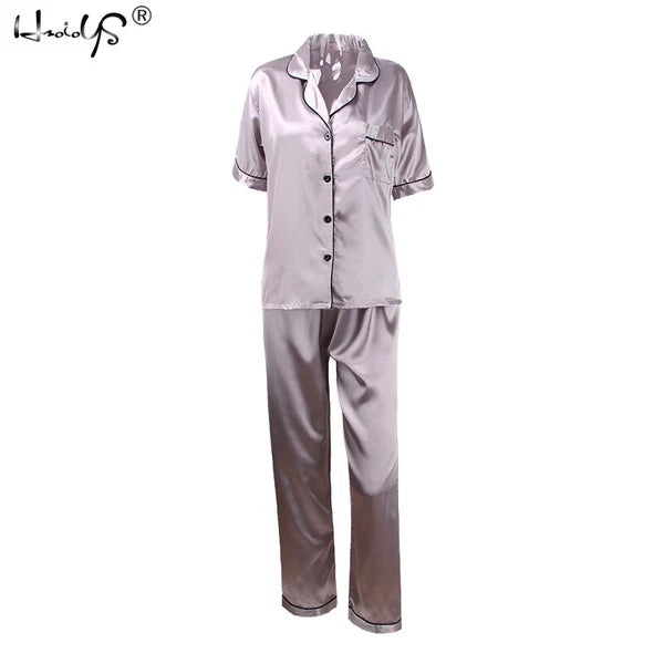 Women Lady Silk Satin Pajamas Set Pyjama Sleepwear Nightwear Summer Homewear Pj