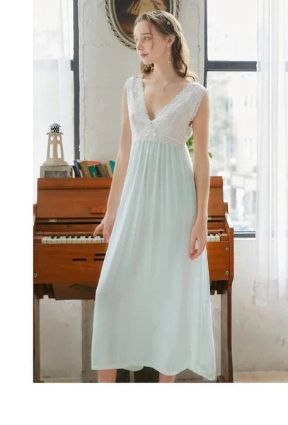 Cotton Summer Sleeveless V-Neck Backless Lace Fairy Princess Nightdress Fairy