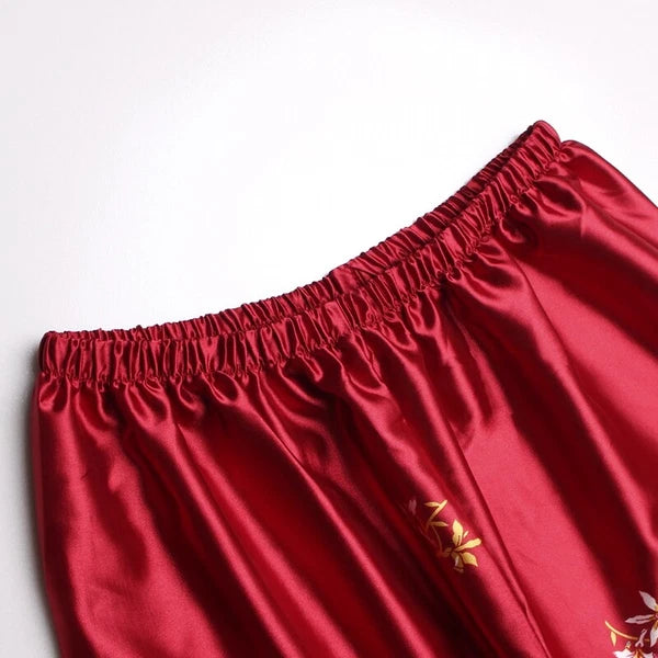 Women's Long Sleeve Silk Pajama Set Button-Down Sleepwear Print Loungewear Plus