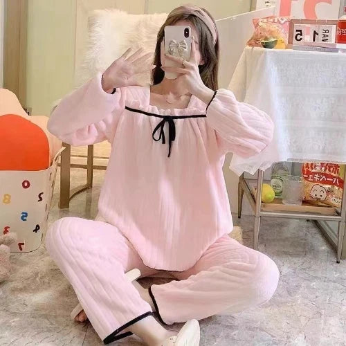 2022 women's autumn and winter pajamas set thick cute pajamas flannel pajamas