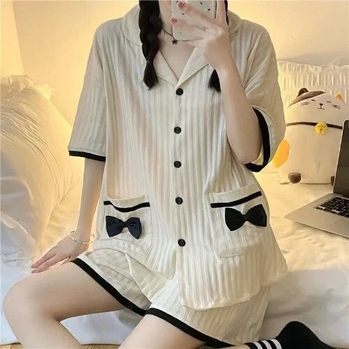 Pajama Sets Women Summer  Comfortable Sweet Pockets Students Casual Baggy