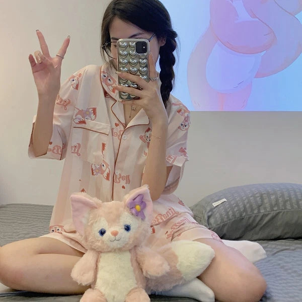 LinaBell Stain Pajamas Set Short Sleeve Top Shorts Pajamas Sleepwear unisex