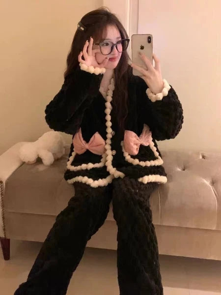 Women Pajama Sets Plus Velvet Sleepwear Cozy V-neck leisure wear Home Wear