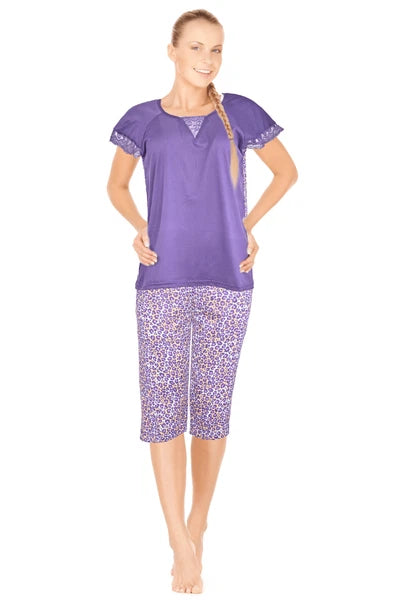JEFFRICO Womens Capri Pajama Set 2 Piece Short Sleeve Top & Capri Pants 5035C