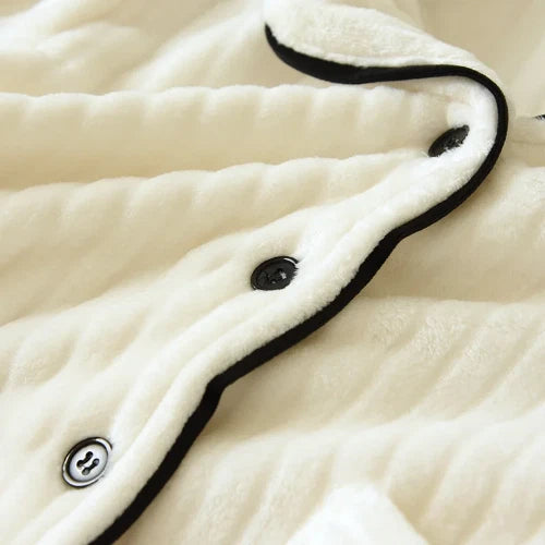 Warm Coral Fleece Pajamas Women Flannel Couple  Lapel Home Men's Sleepwear Suit