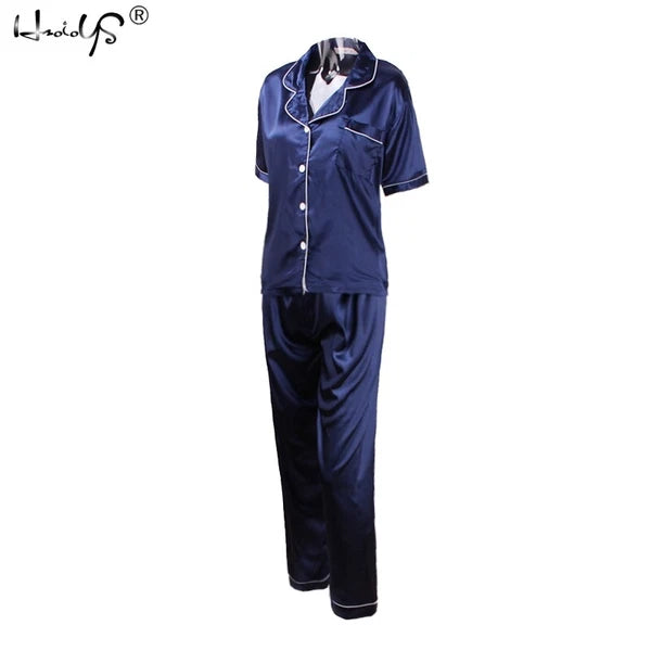 Women Lady Silk Satin Pajamas Set Pyjama Sleepwear Nightwear Summer Homewear Pj