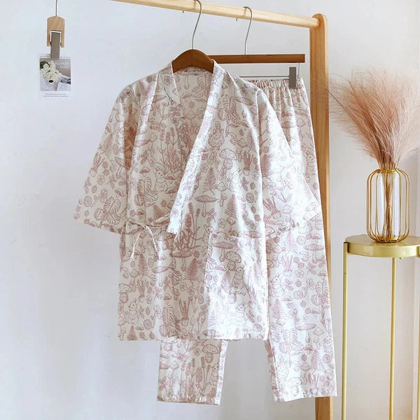 Pajamas Set Female Spring and Autumn 100% Cotton Gauze Home Clothes Sweet Two-p