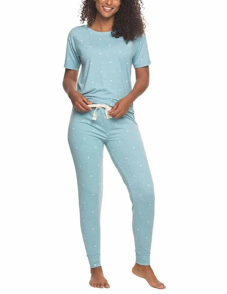 Felina Women's 3 Piece Pajama Set Jogger Shorts Crew Neck Tee