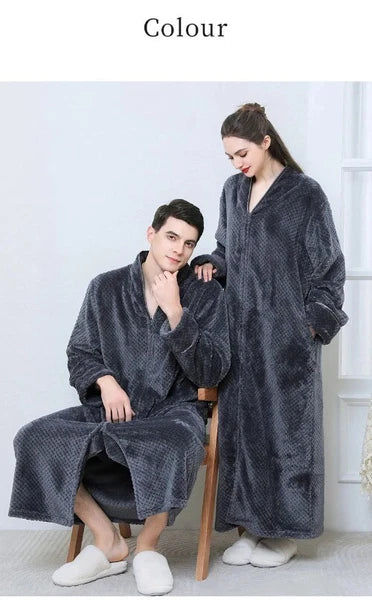 New Zipper Nightgown Flannel Nightgown Autumn Sleepwear Solid Color  Bathrobe