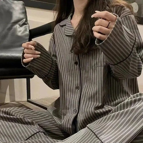 Pajama Set Women Homewear Striped Minimalist Leisure Fashion Comfortable Loose