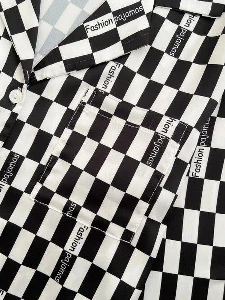 Sleepwear Two-Piece Set Elegant Print Plaid LongSleeve PijamasSuit Spring Summer