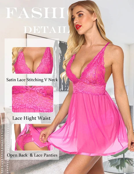 Women's Sexy-Lingerie Babydoll Sleepwear Underwear Lace Dress G-string Nightwear