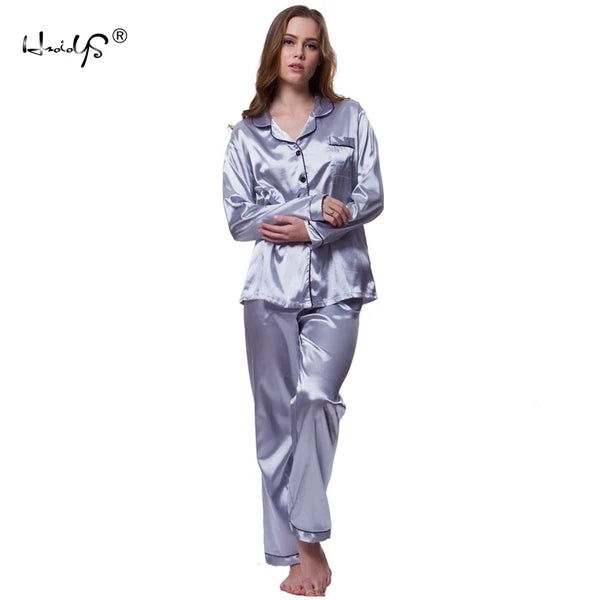 Womens/Ladies Long Sleeve Silk Satin Pyjamas Pyjama PJs Soft Silk PJS Nightwear