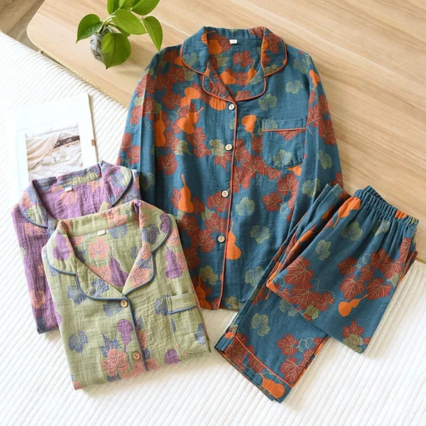 2024 Japan Spring and Autumn Women's pajamas set 100% cotton retro two-piece set